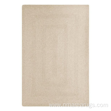 Beige colour natural wool braided carpet rug